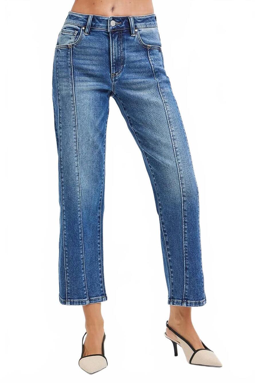 NEW RISEN high rise cactus desert crop straight jeans in blue